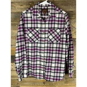 Lincoln Outfitters Women Sz XL Purple Plaid Flannel Button Down Long Sleeve Top